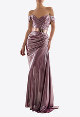 Rhea Costa Gaia Glossy Draped Gown Pink 25335D_PREF25_ROSE
