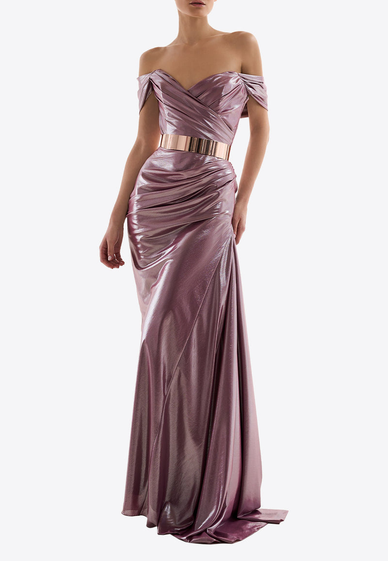 Rhea Costa Gaia Glossy Draped Gown Pink 25335D_PREF25_ROSE