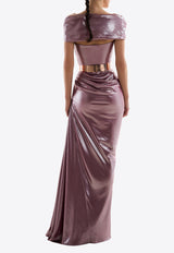 Rhea Costa Gaia Glossy Draped Gown Pink 25335D_PREF25_ROSE