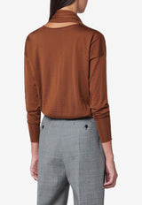 Roberto Collina V-neck Wool Top with Scarf Brown 253F03002WO/R_ROBER-F0307