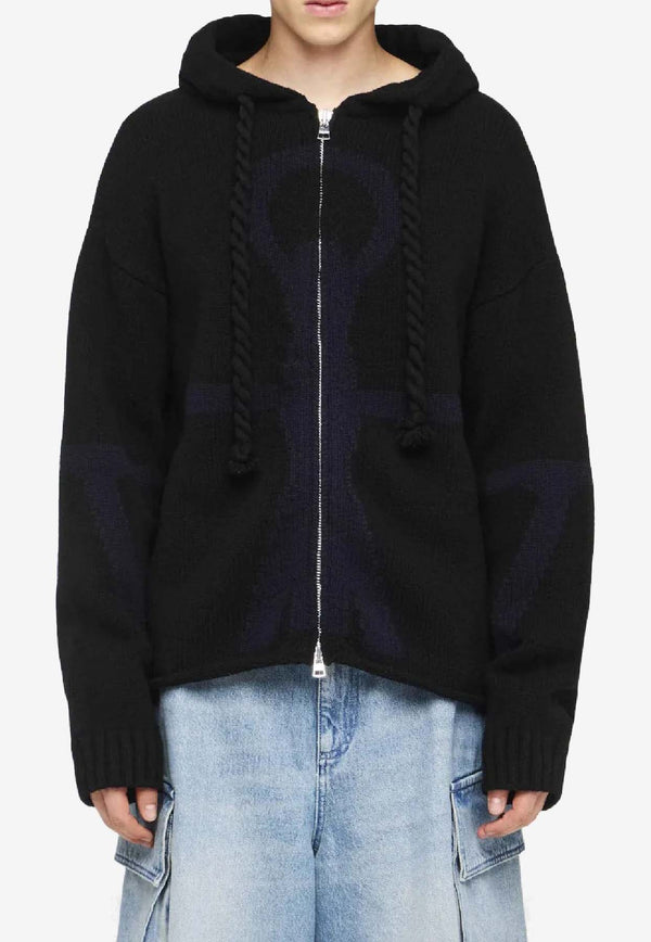 JW Anderson Anchor Zip-Up Hooded Sweatshirts Black KW1345_BLACK MULT