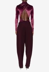 Mugler High-Neck Velvet Bodysuit Burgundy 25F3BO02806025_BURGUNDY