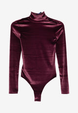 Mugler High-Neck Velvet Bodysuit Burgundy 25F3BO02806025_BURGUNDY