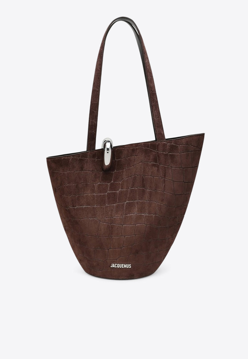 Jacquemus Medium Bambola Croc-Embossed Suede Shoulder Bag Brown 25HBAW00412AC07A09/R_JACQM-880