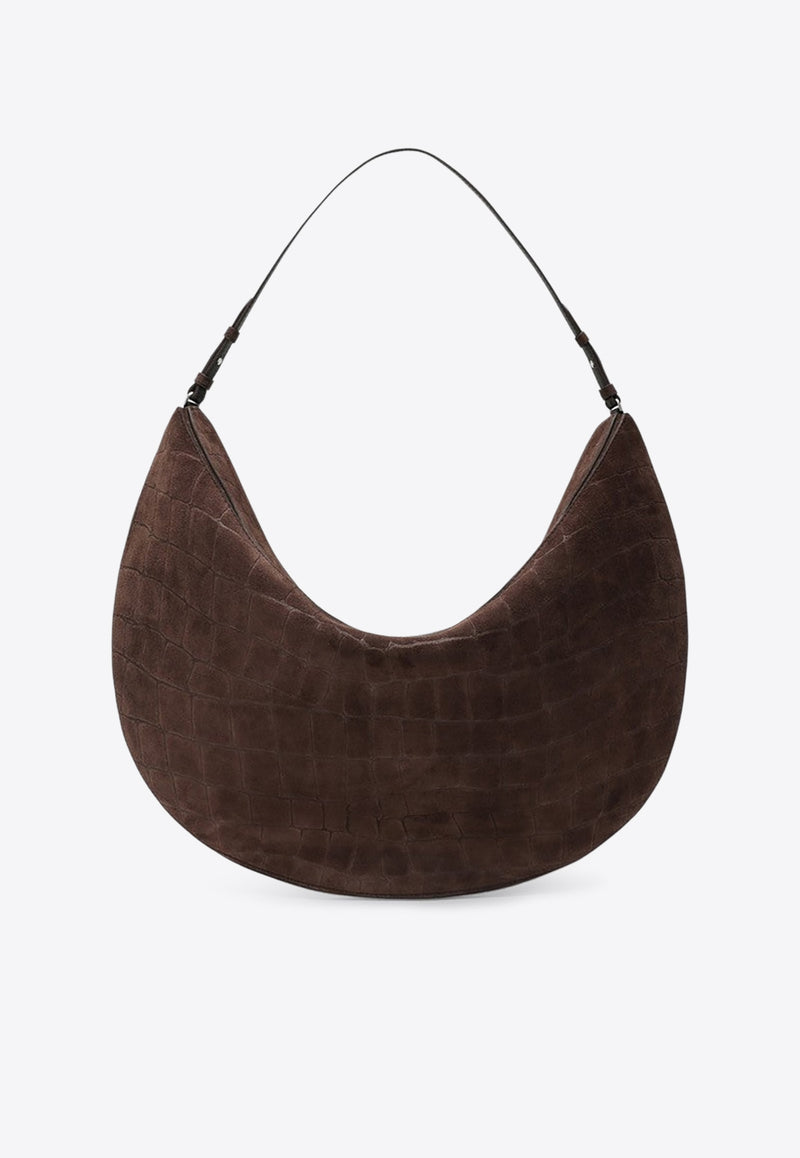 Jacquemus Large Ovalo Croc-Embossed Suede Hobo Bag Brown 25HBAW00437AC07A09/R_JACQM-880