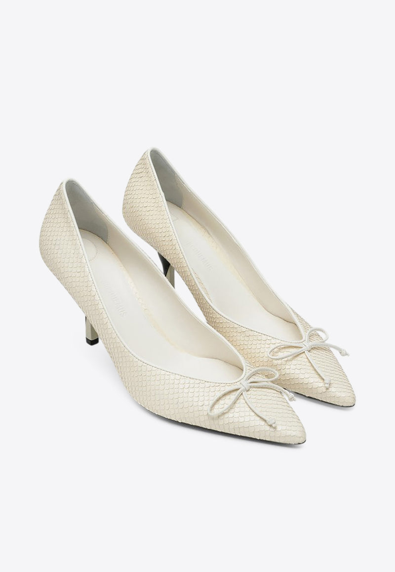 Jacquemus Tourni 80 Python-Embossed Leather Pumps Ivory 25HFOW00178AC32A01/R_JACQM-115