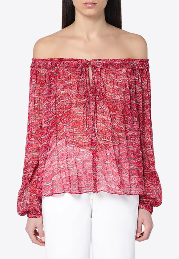 Isabel Marant Etoile Vutti Off-Shoulder Printed Blouse Red 25PHT0346FBC1J07E/Q_ISAET-70RD