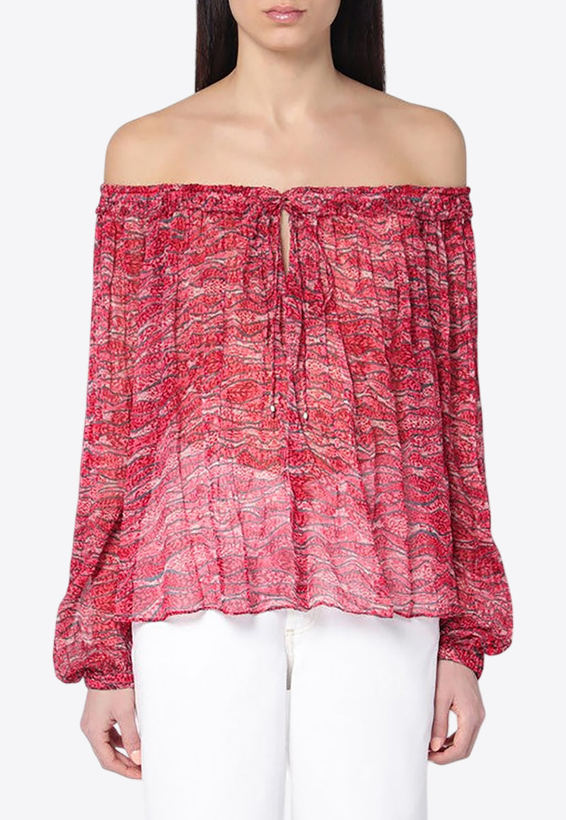 Isabel Marant Etoile Vutti Off-Shoulder Printed Blouse Red 25PHT0346FBC1J07E/Q_ISAET-70RD