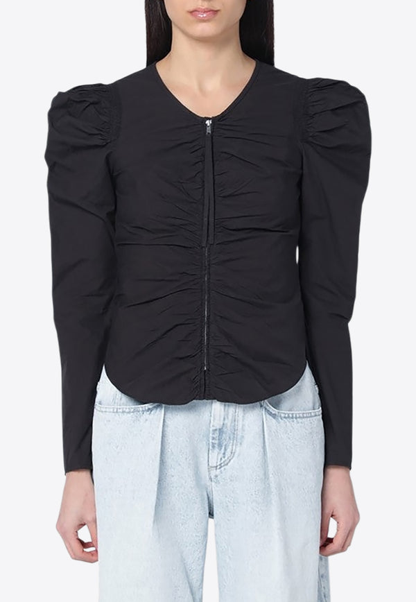 Isabel Marant Etoile Benatea Gathered Zip-Up Top Black 25PHT0573FAC1J06E/Q_ISAET-01BK