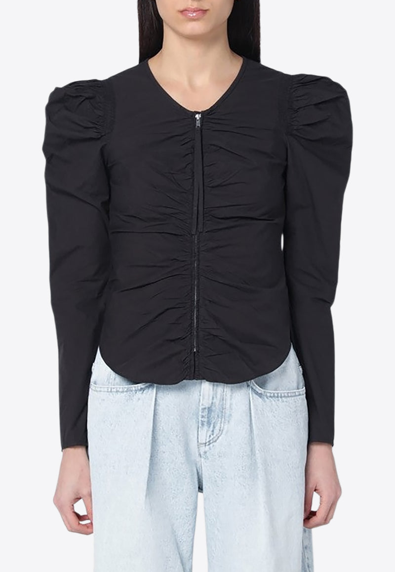 Isabel Marant Etoile Benatea Gathered Zip-Up Top Black 25PHT0573FAC1J06E/Q_ISAET-01BK