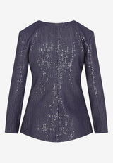 Sequin Embellished Crewneck Blazer