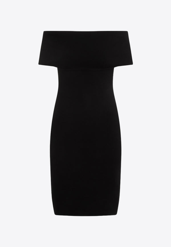 Textured Nylon Off-Shoulder Midi Dress