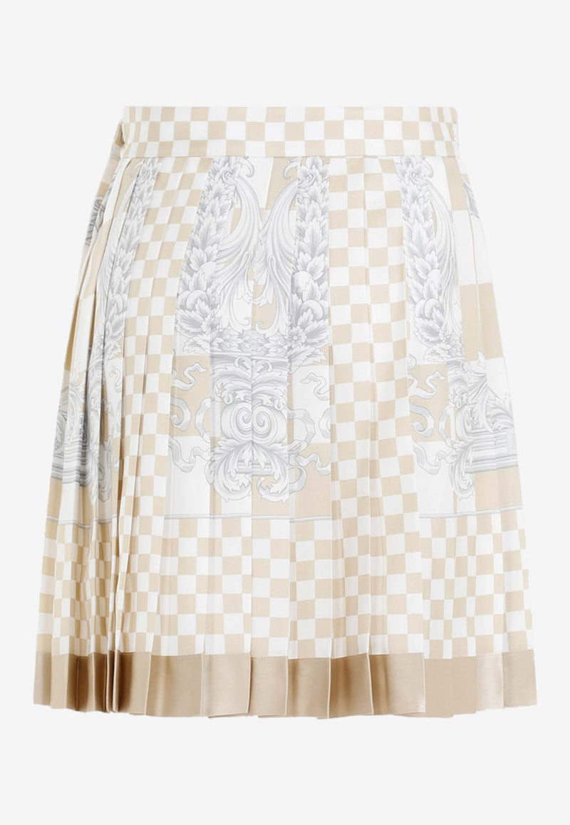 Damier Print Pleated Mini Skirt