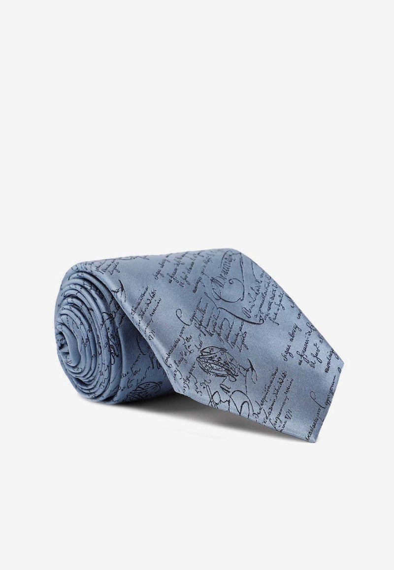 Berluti Scritto Jacquard Silk Tie Blue T27TJ01.006-32N TITANIUM BLUE