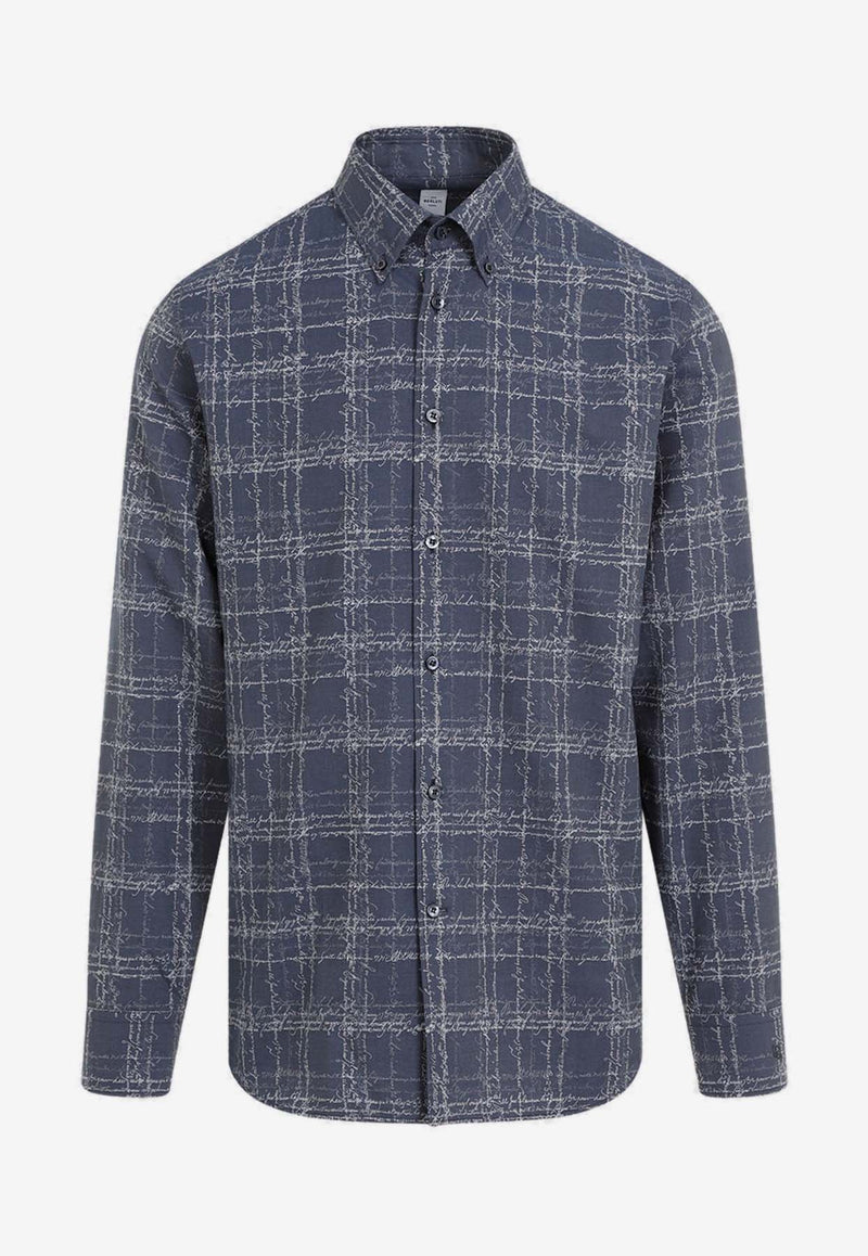 Berluti Scritto Alessandro Long-Sleeved Shirt Indigo R27HTL98.001-09C INDIGO SCRITTO CHECK