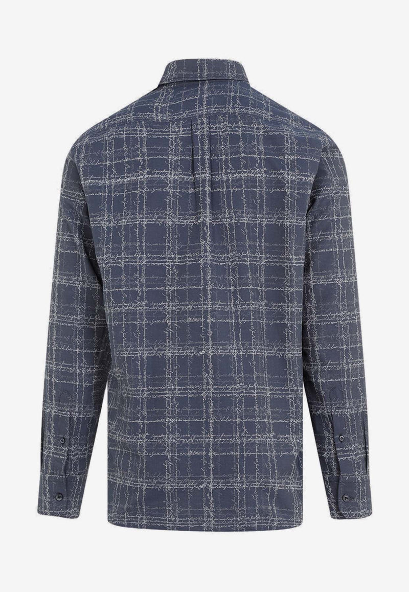 Berluti Scritto Alessandro Long-Sleeved Shirt Indigo R27HTL98.001-09C INDIGO SCRITTO CHECK