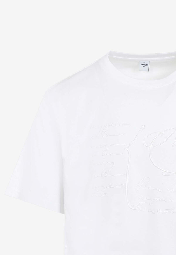 Berluti Scritto Embroidered T-shirt White R27JRS135.001-000 BLANC OPTIQUE