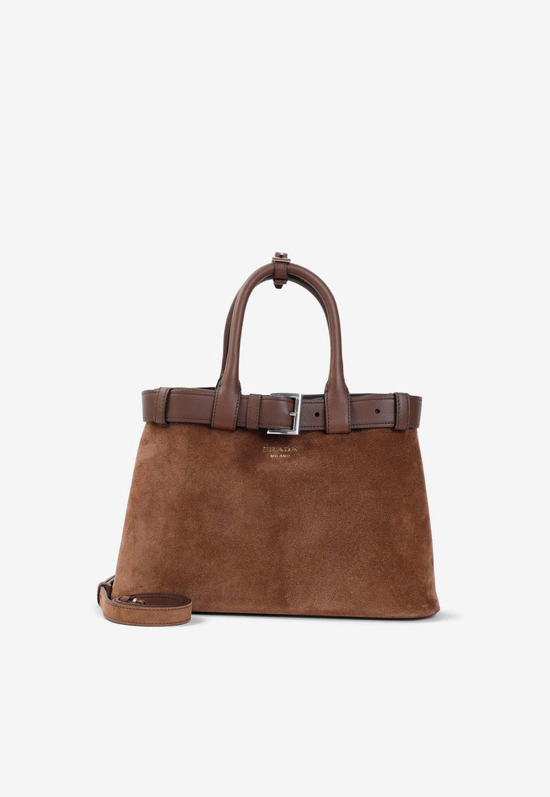 Medium Logo Suede Top Handle Bag