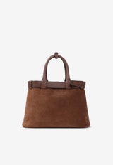 Medium Logo Suede Top Handle Bag