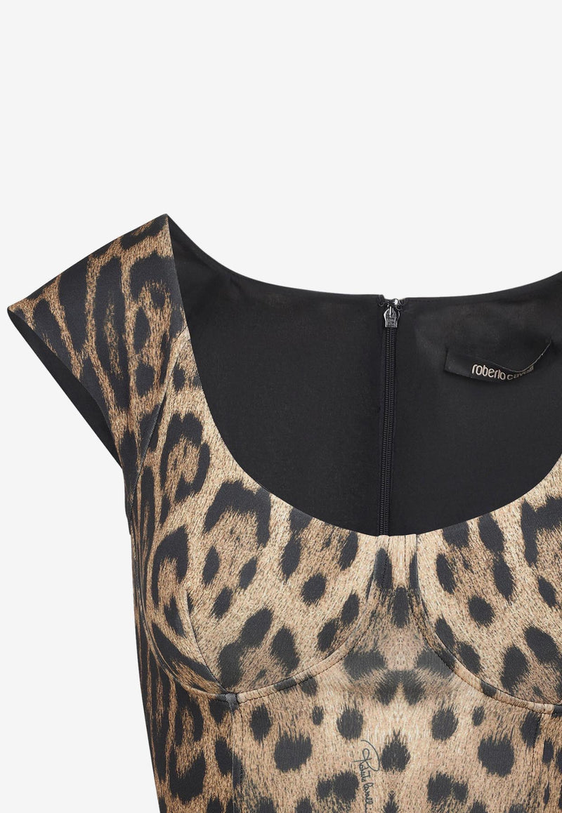 Leopard Print Bustier Midi Dress
