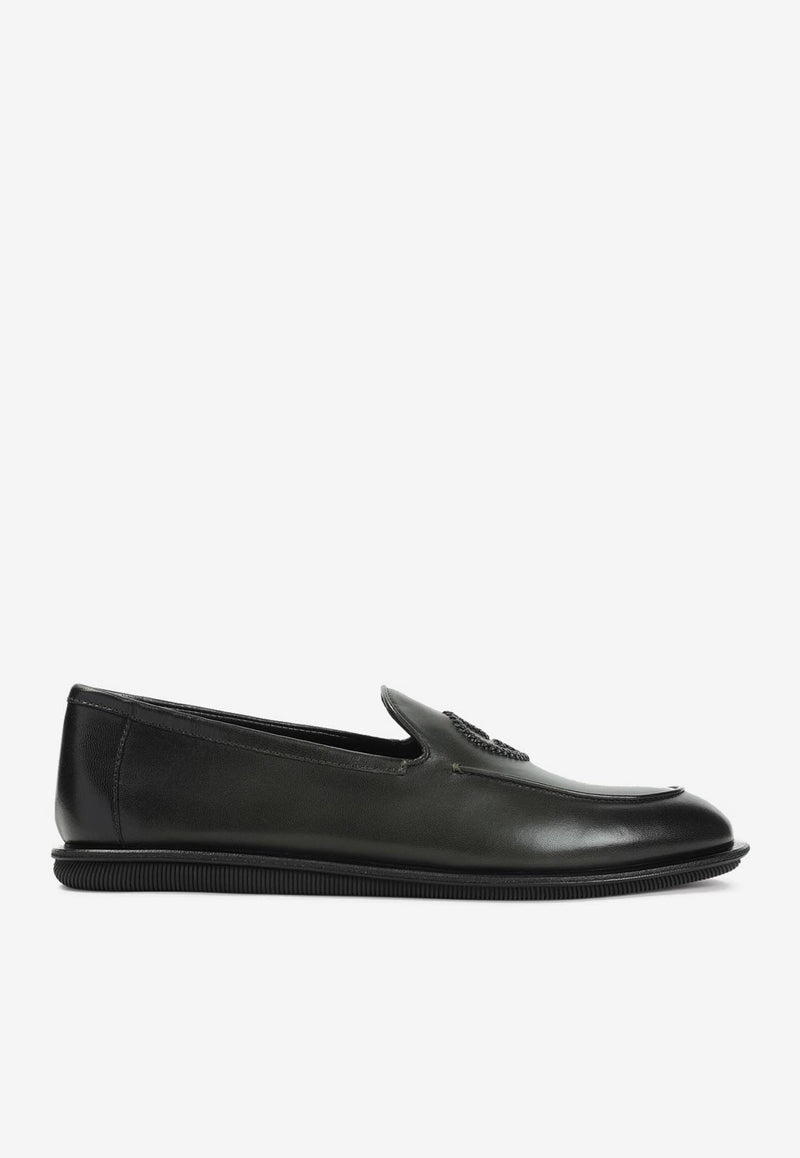 Weaved Logo Nappa Leather Loafers