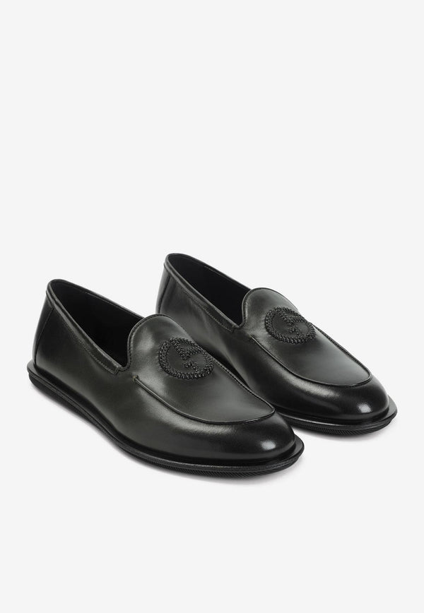 Weaved Logo Nappa Leather Loafers