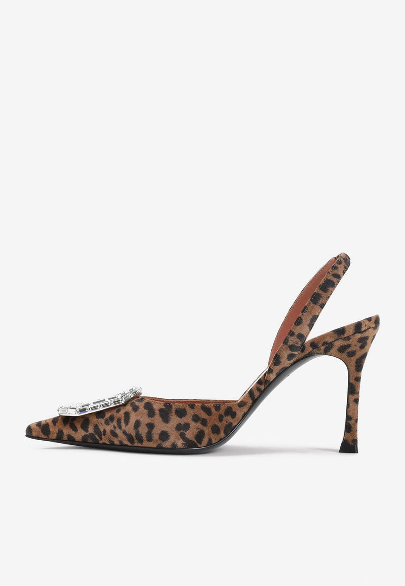 Camelia 90 Leopard Suede Slingback Pumps