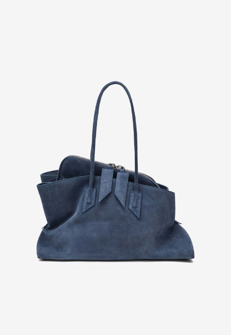 The Attico Medium La Passeggiata Suede Shoulder Bag Blue 260WAH00054LBT007A/S_ATTIC-290