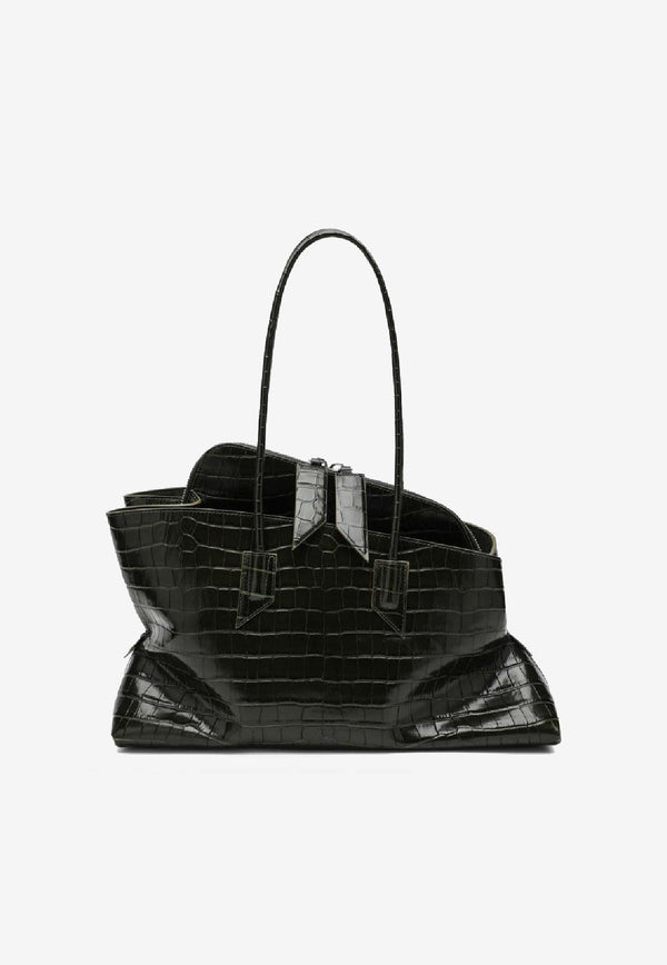The Attico Medium La Passeggiata Croc-Embossed Leather Shoulder Bag Dark Green 260WAH00054LBT021P/S_ATTIC-129