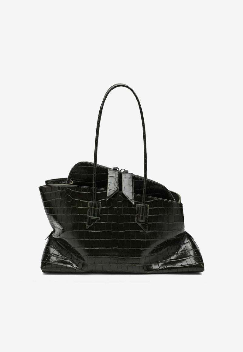 The Attico Medium La Passeggiata Croc-Embossed Leather Shoulder Bag Dark Green 260WAH00054LBT021P/S_ATTIC-129