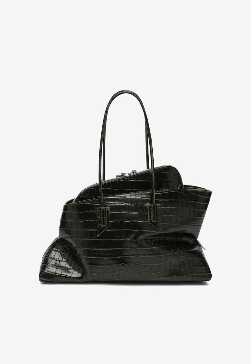 The Attico Medium La Passeggiata Croc-Embossed Leather Shoulder Bag Dark Green 260WAH00054LBT021P/S_ATTIC-129