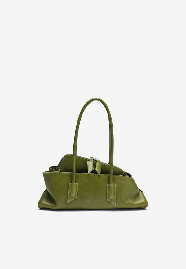 The Attico Small La Passeggiata Leather Shoulder Bag Olive 260WAH00058LBT110A/S_ATTIC-124