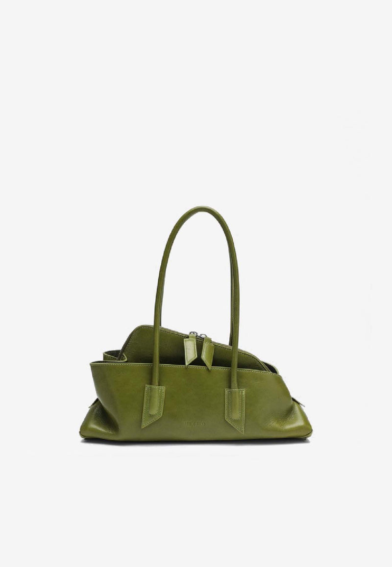 The Attico Small La Passeggiata Leather Shoulder Bag Olive 260WAH00058LBT110A/S_ATTIC-124