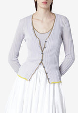 Roberto Collina Ribbed Knit Cardigan Lilac 261FXA28010VI/S_ROBER-33
