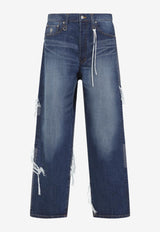 Patchwork Distressed Straight-Leg Jeans