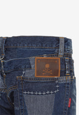 Patchwork Distressed Straight-Leg Jeans