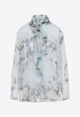 Floral Print Chiffon Blouse with Knot Tie