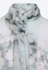 Floral Print Chiffon Blouse with Knot Tie