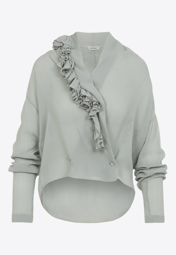 Ruffled Sheer V-neck Top