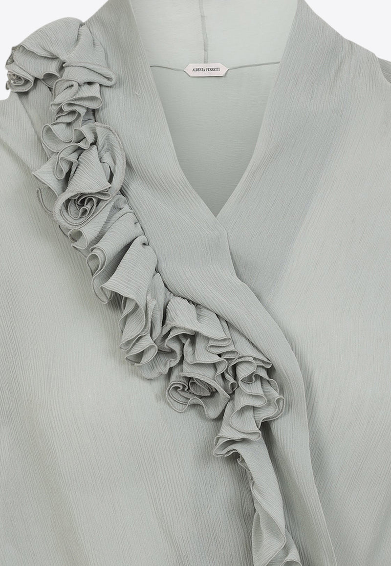 Ruffled Sheer V-neck Top