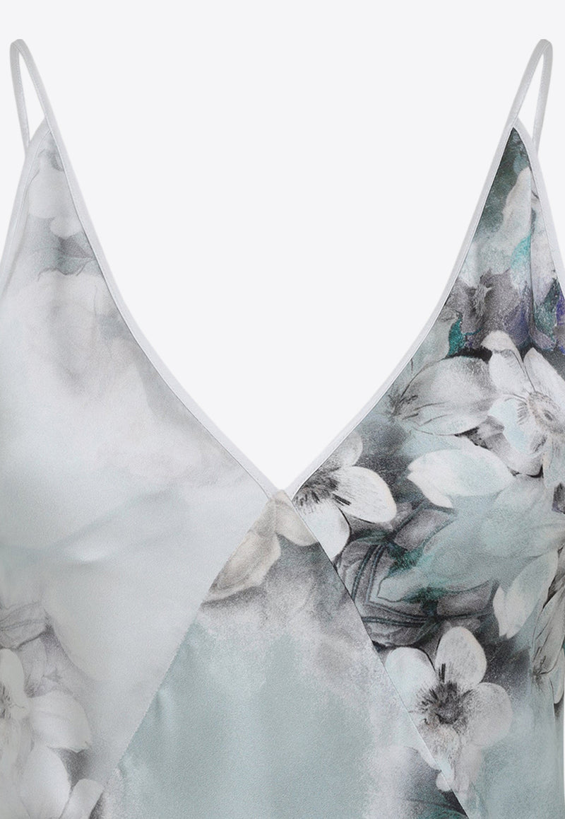 Floral Print Satin Midi Dress