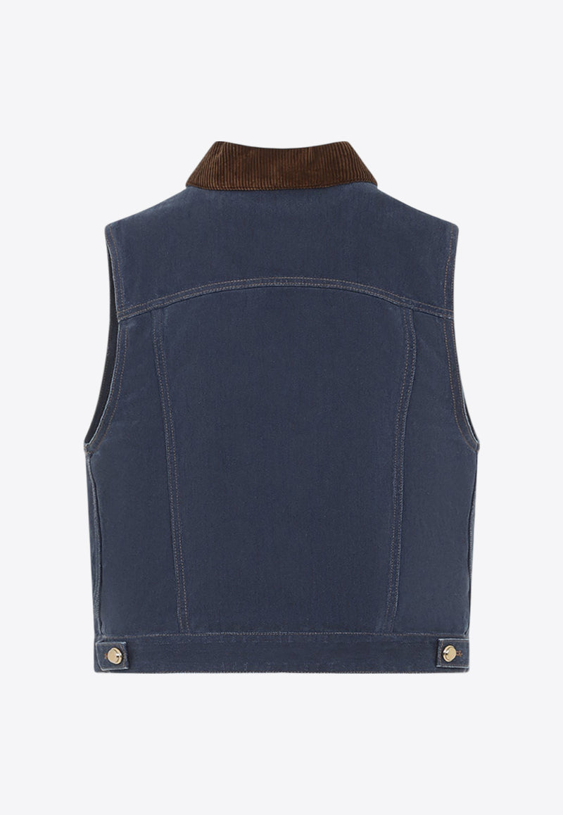 Logo-Embroidered Denim Vest