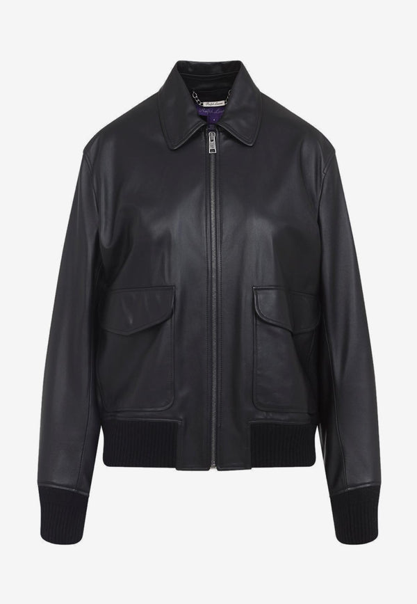 Leather Zip-Up Bomber Jacket