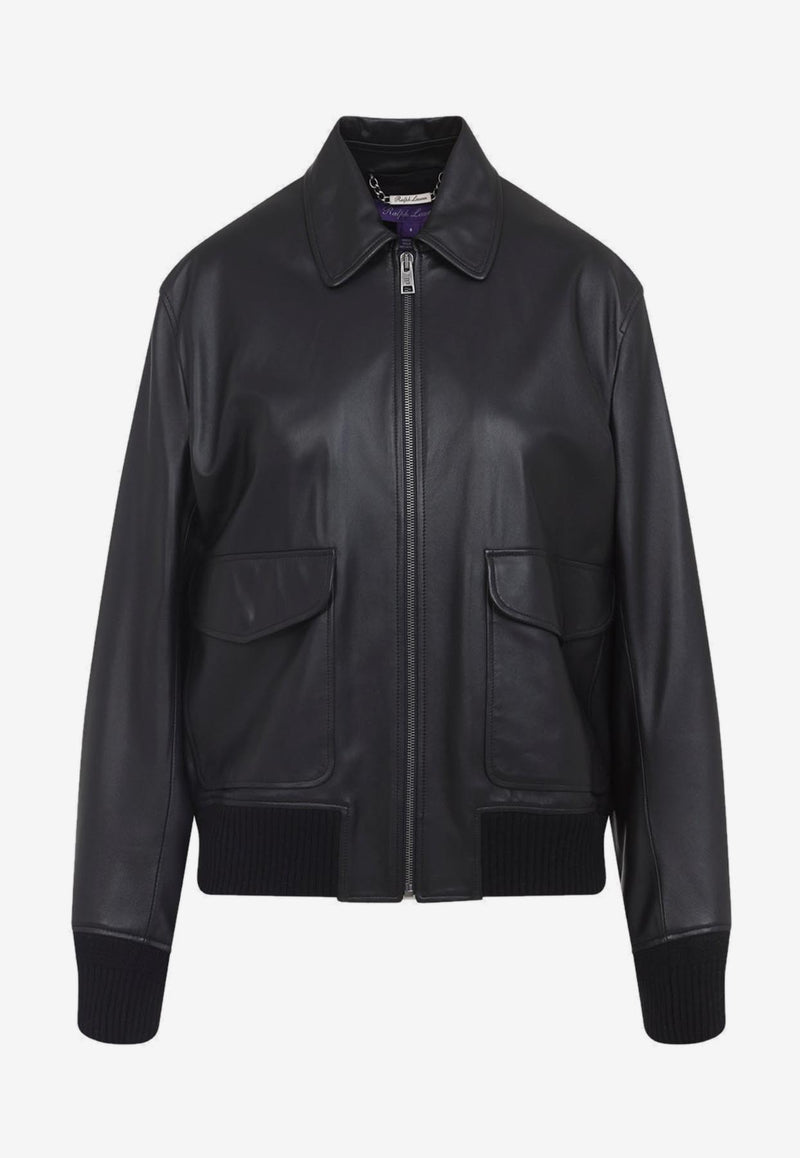 Leather Zip-Up Bomber Jacket