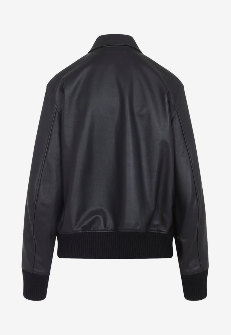Leather Zip-Up Bomber Jacket
