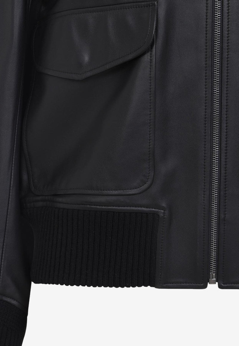 Leather Zip-Up Bomber Jacket