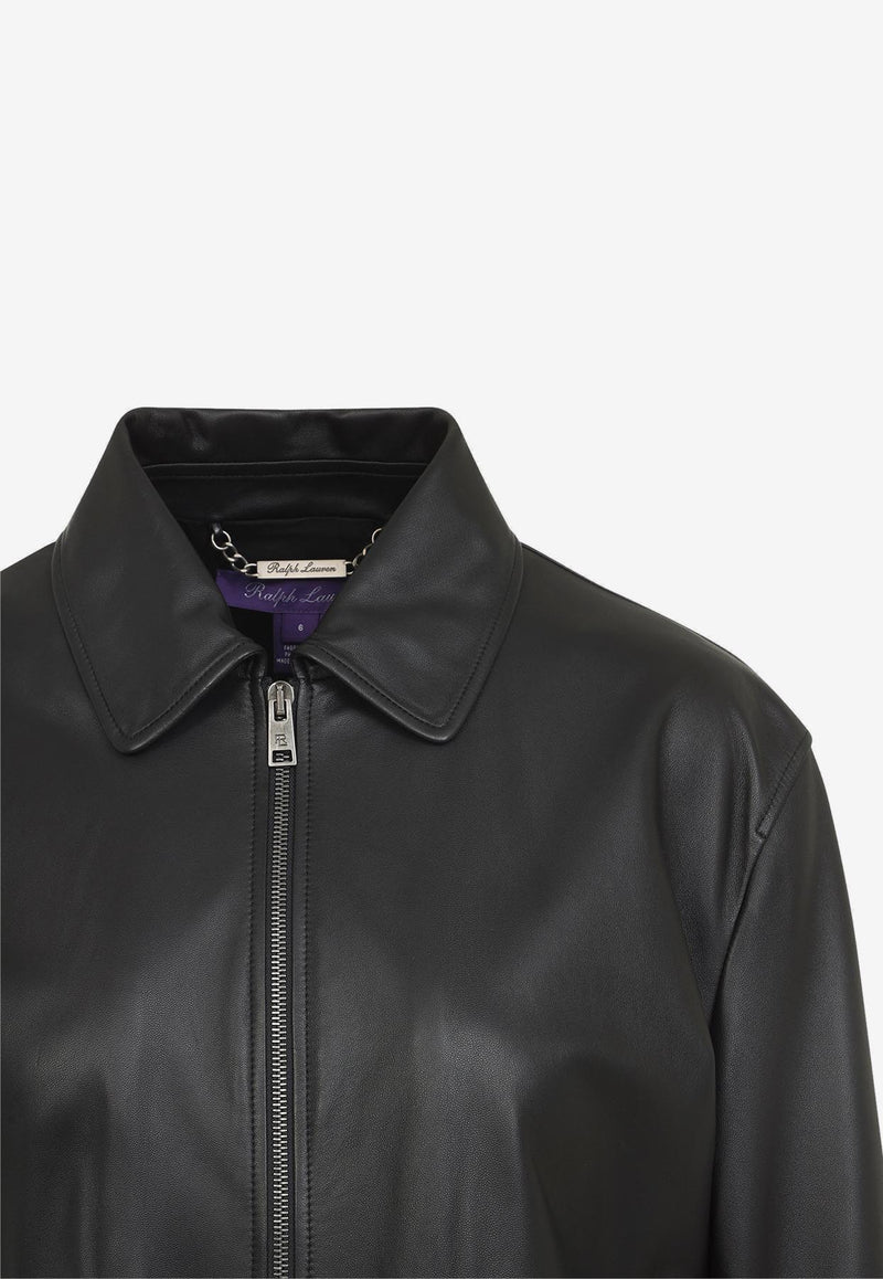Leather Zip-Up Bomber Jacket