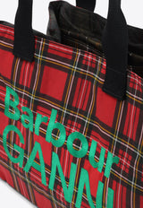 X GANNI Tartan Check Wax Tote Bag