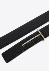 T-Buckle Reversible Belt in Croc-Embossed Leather