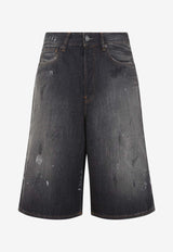 Paint-Splattered Bermuda Denim Shorts